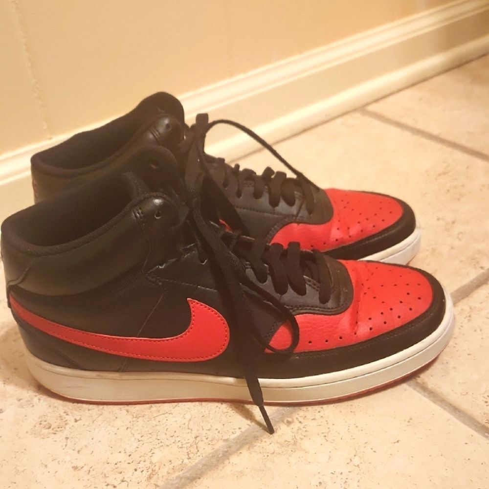 Nike Men's Court Vision Mid Bred Red & Black Shoes DM8682-001 Size 10